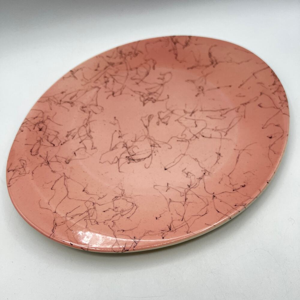 Vtg Pink Oval Serving Platter Spiderweb MCM 1950s Kitchen Blue Ridge Retro13.5"